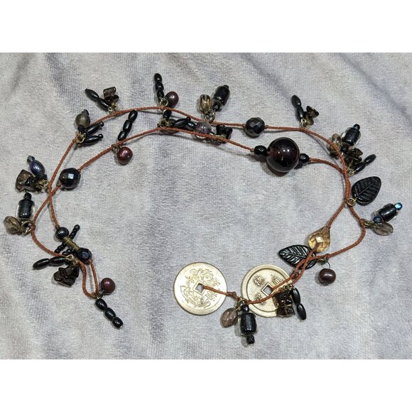 Handmade Glass Charm Wrap Necklace With Vintage Coin Accents - Picture 6 of 6